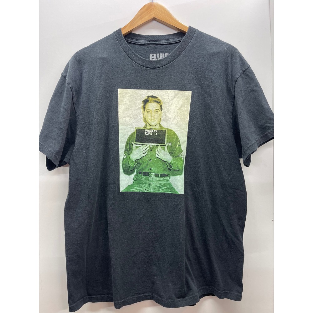 Elvis Presley Mugshot Army Graphic T-Shirt Black XL Rock n Roll Retro 2023